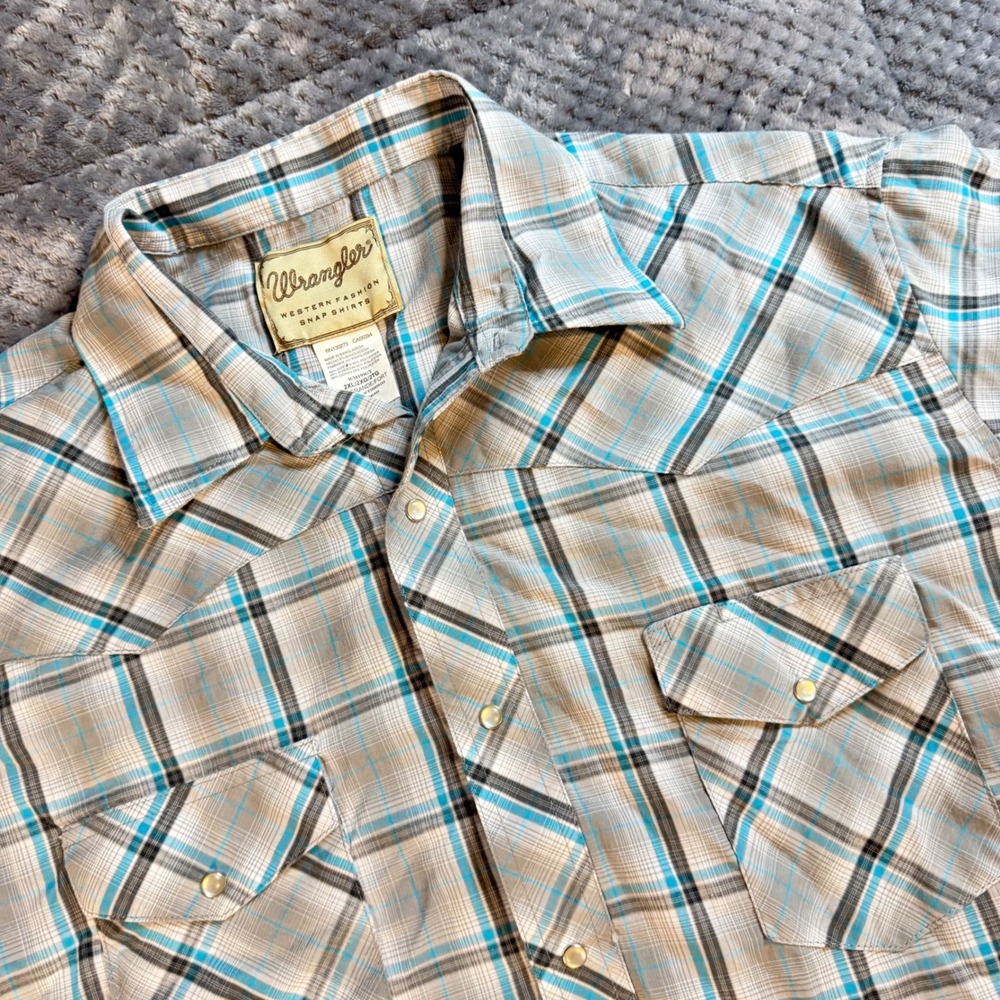 Wrangler Western Fashion Snap Shirt Mens 2XL Big Blue Plaid Short Sleeve WM199GY